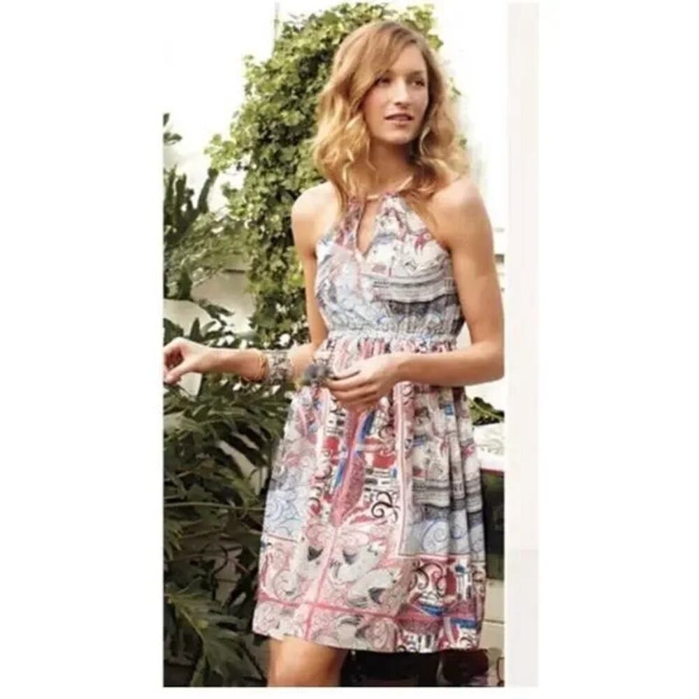 Anthropologie Floreat Women's XS‎ Castle Lake Dress Peach Paisley Silk Nautical